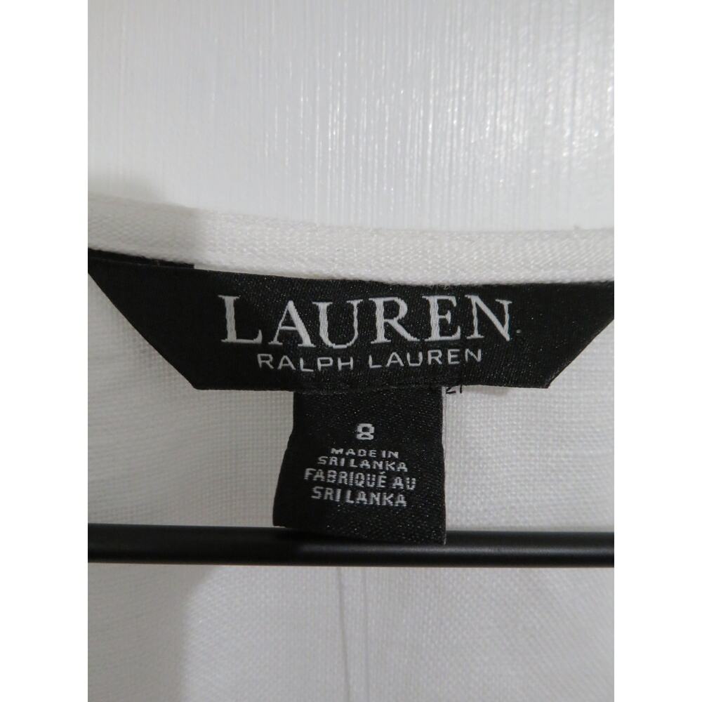Lauren Ralph Lauren Womens Sz 8 White Belted Linen Wrap Style Dress Midi Summer - Picture 4 of 7